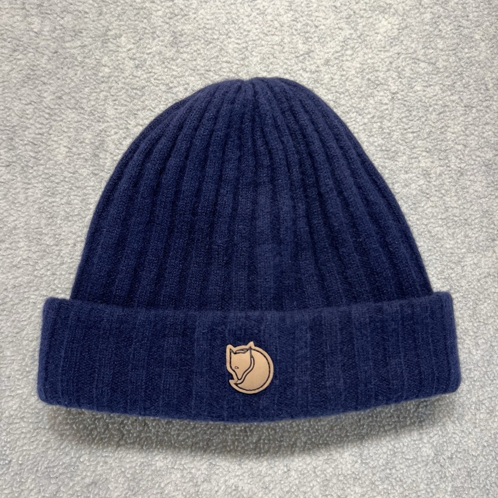 Fjallraven Byron Hat Rib Knit Beanie Navy Blue Wool Blend One Size